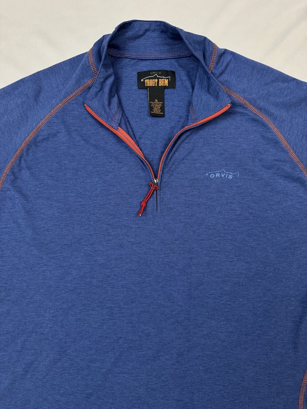 Orvis Trout Bum Shirt Mens XL Blue 1/4 Zip Long Sleeve Fishing Top Performance